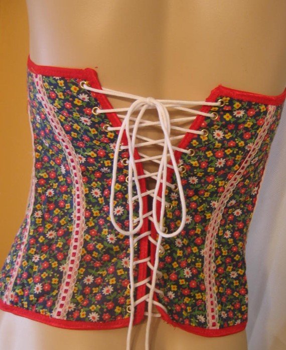 Quilted COUNTRY Calico CORSET Zipper Front Lacing