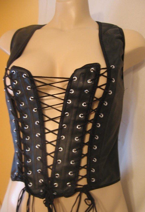 Rennaisance LEATHER CORSET Lacing Gothic BLACK Free Shipping