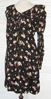 Black Floral Dress Purple Cream D.B.Y. Ltd Size 7 Rayon... FREE SHIPPING!