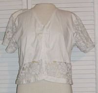 Cropped White Cotton Button Shirt Lace Sleeves Wrapper Size L Large..