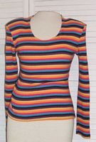 Bright Striped Ribknit Acrylic Sweater Top Long Sleeves Size L Large...