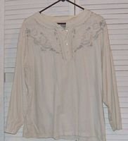 White Cotton Long Sleeved Blouse Embroidered by Spiegel Together! Size XL...
