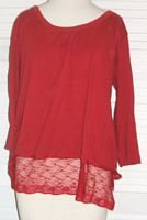 Red Cotton Shirt Top w/ Lace Trim by Self Esteem Size 18 / 20...