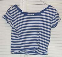 Cropped Blue Striped Cotton Stretch Shirt Size S Small
