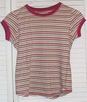Burgundy Green Striped Cotton Shirt Size XL