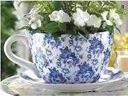 Blue Floral Teacup Planter