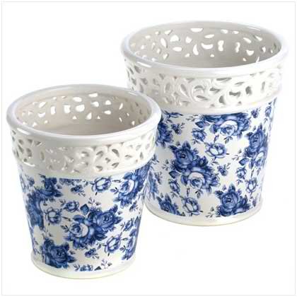 Blue Floral Planter Duo