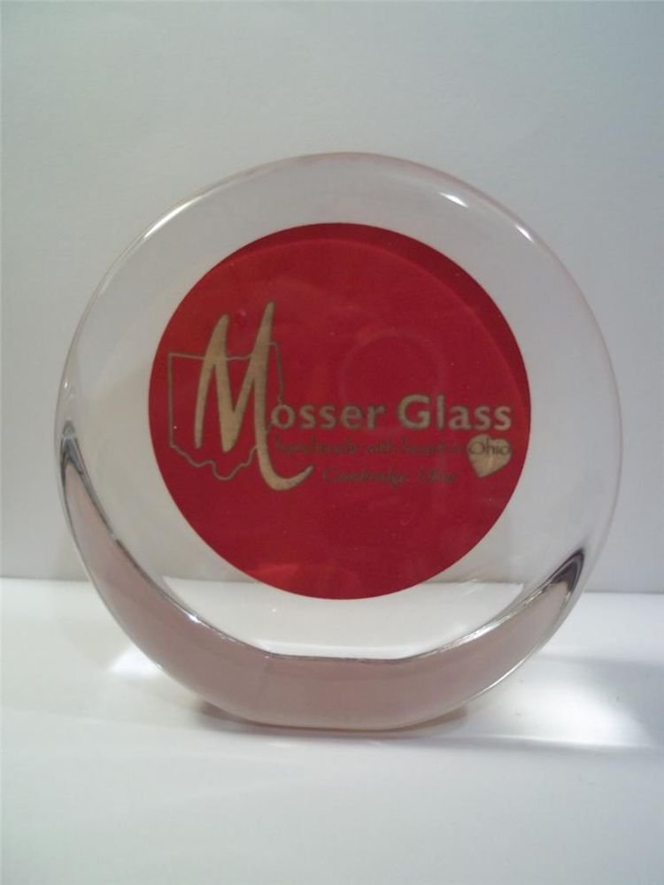 Mosser Glass Co. CRYSTAL, RED, GOLD LOGO Dealer DISPLAY SIGN Cambridge
