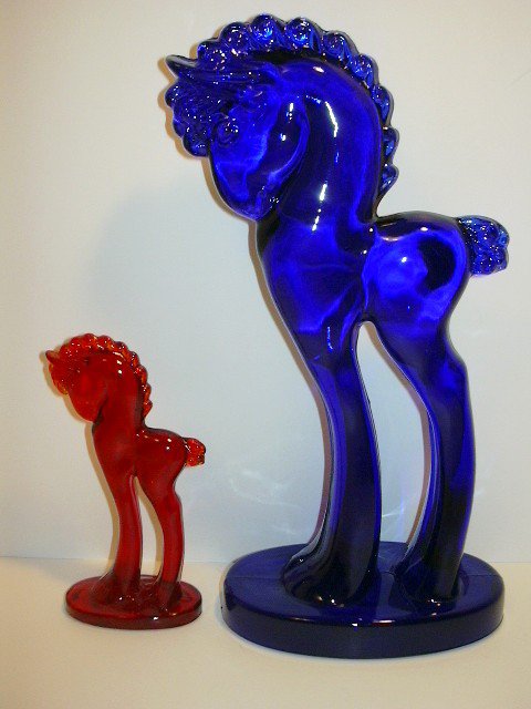 MOSSER PADEN CITY GLASS COBALT BLUE 11.5" TALL ART DECO GRECIAN PONY HORSE