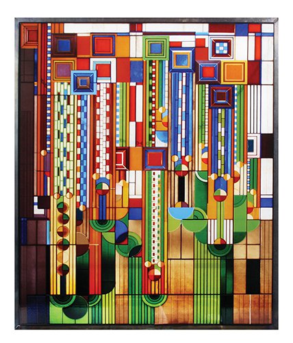 Frank Lloyd Wright Saguaro Forms Cactus Flowers Stained Art Glass Hanging Panel 3027