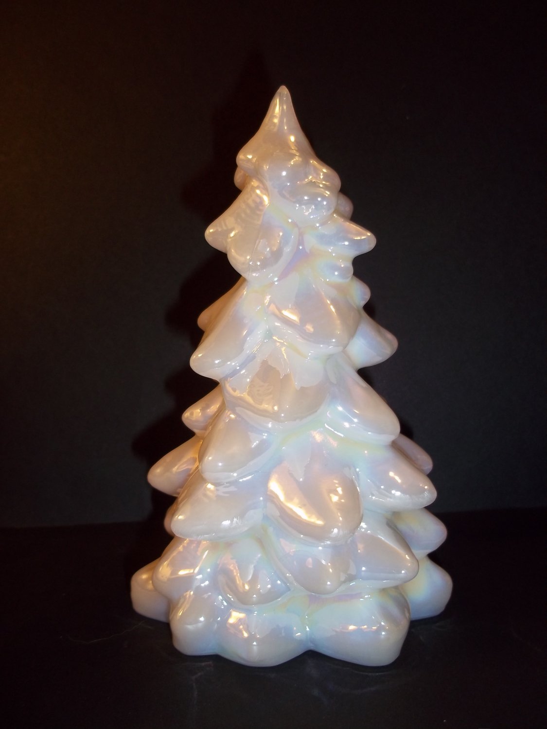 Mosser Glass MILK WHITE CARNIVAL Mother of Pearl 8" CHRISTMAS TREE Figurine