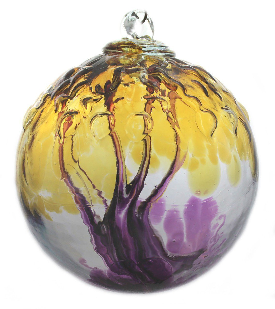 6" European Art Glass Spirit Tree Embossed Leaf "ASSURANCE" Witch Ball