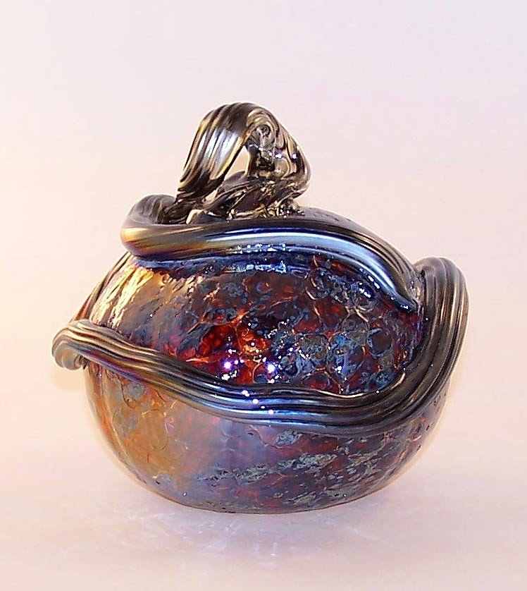 5.5" European Art Glass "Cinder" Halloween Pumpkin Silver Nitrate Handblown