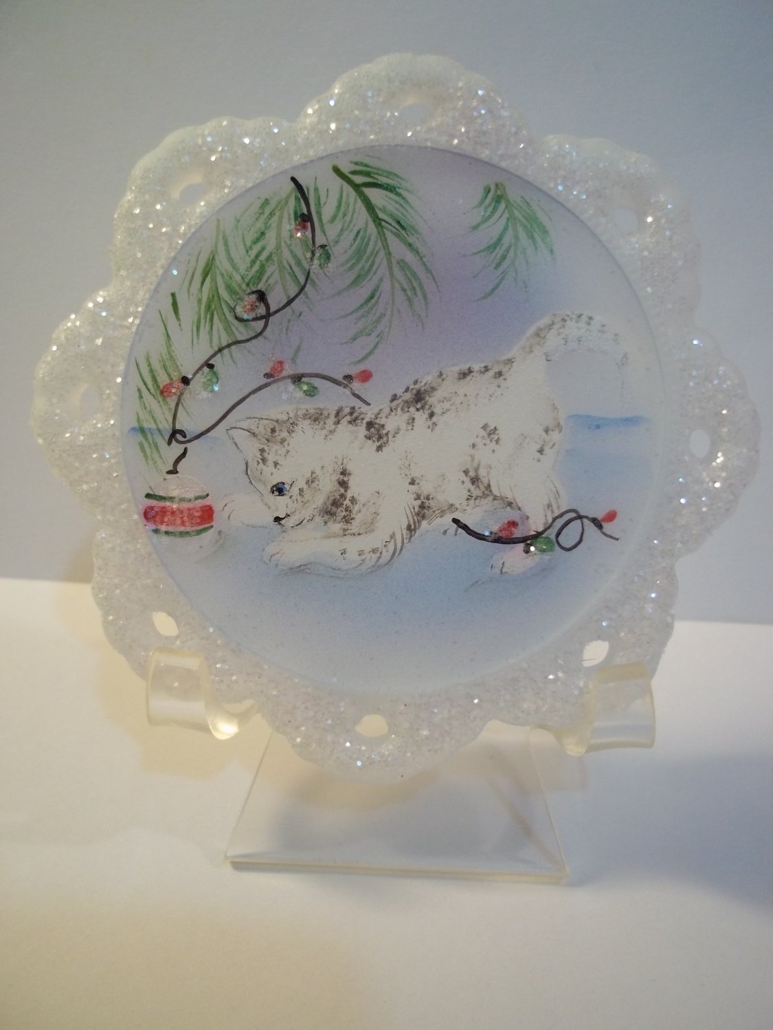 Fenton Glass Grey Tabby Cat Kitten Christmas Ornament NFGS Ltd Ed of 15