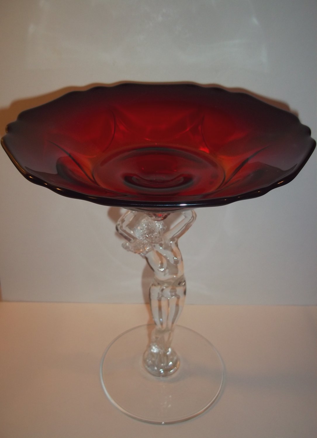 Cambridge Glass Art Deco Statuesque Nude Carmen Red Flared Pedestal Compote