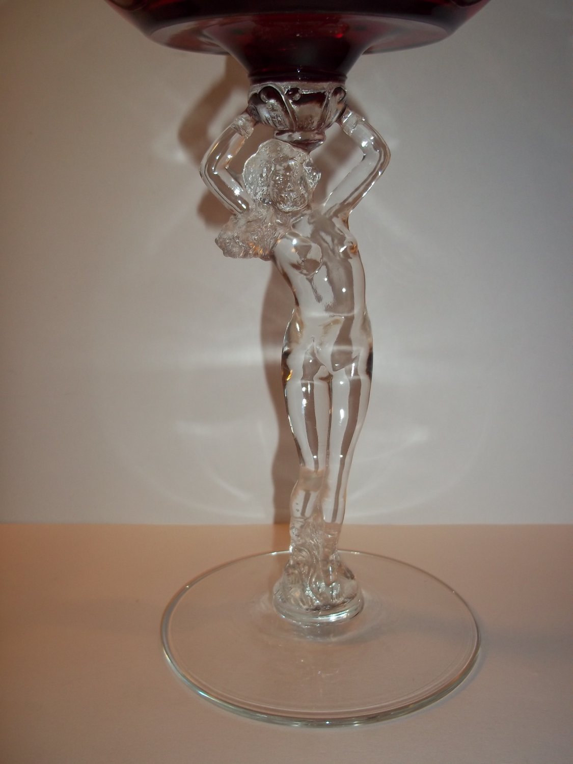 Cambridge Glass Art Deco Statuesque Nude Carmen Red Flared Pedestal Compote