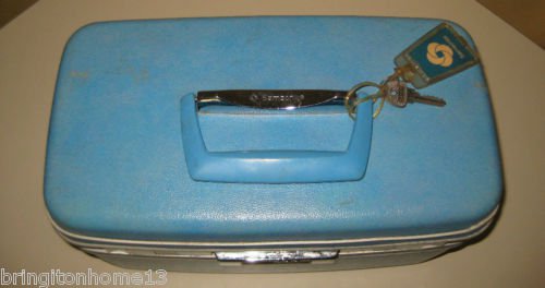 Vintage Samsonite Silhouette Luggage Beauty Travel Train Case w/Mirror Blue