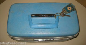 Vintage Samsonite Silhouette Luggage Beauty Travel Train Case w/Mirror Blue