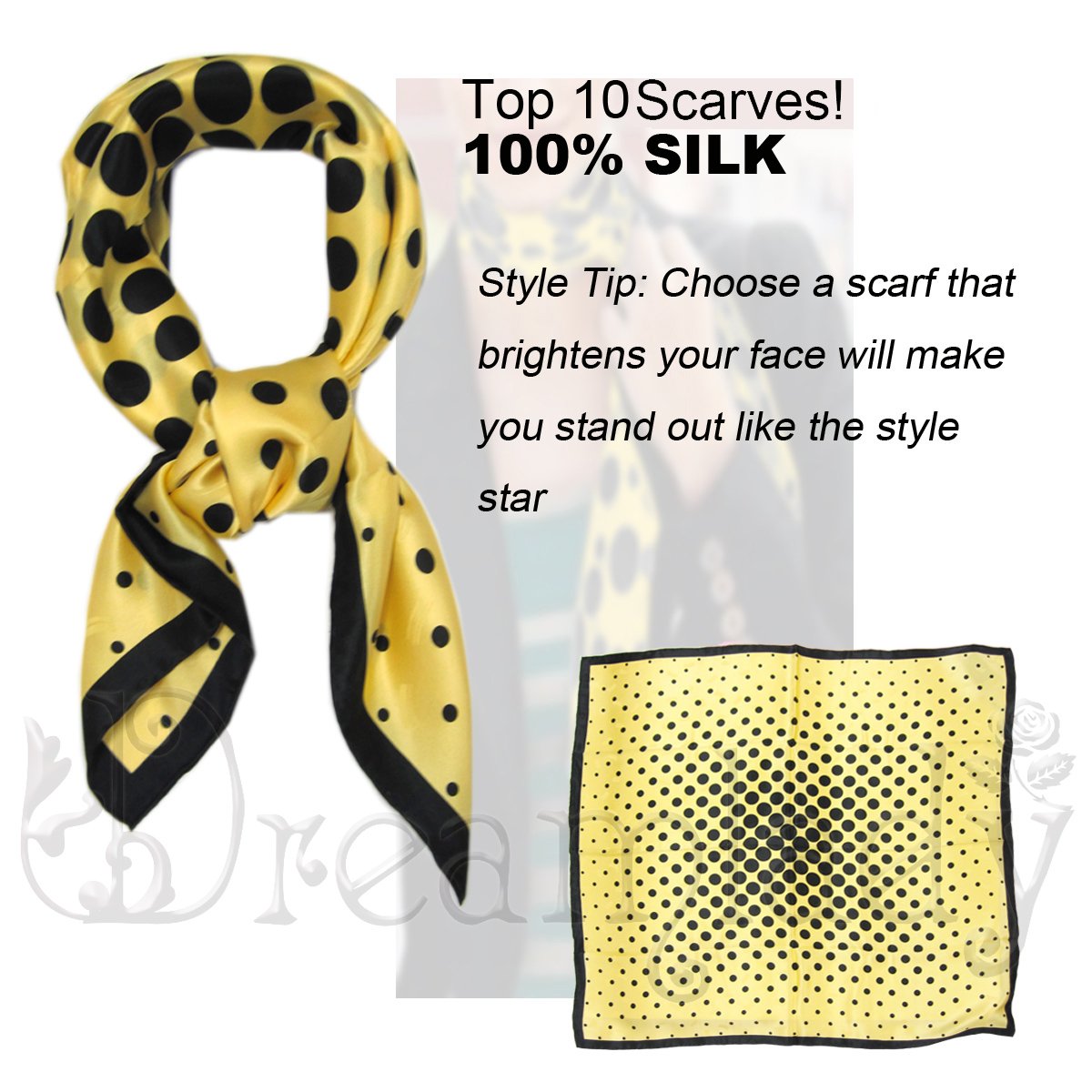 Polka Dot Large Square Twill Silk Scarf, Sunny Yellow