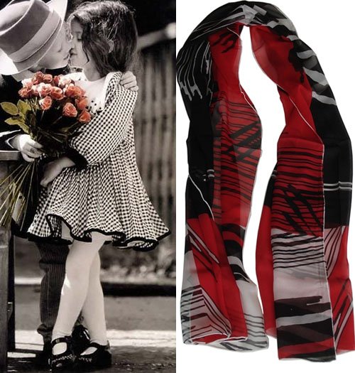 Beautiful Black&Red Stripe Ladies Long Pure Silk Scarf