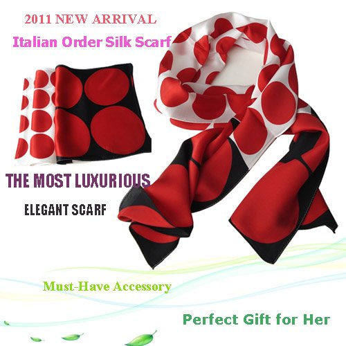 Top Quality Black Red White Circle Long Silk Scarf-BNWT