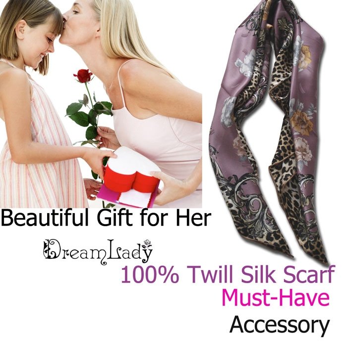 Beautiful Floral Leopard Large Square Twill Silk Scarf in Light Purple