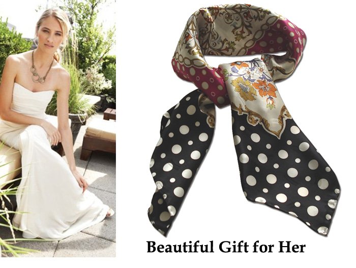 Beautiful Colorful Polka Dot Floral 100% Pure Twill Silk Large Square Scarf