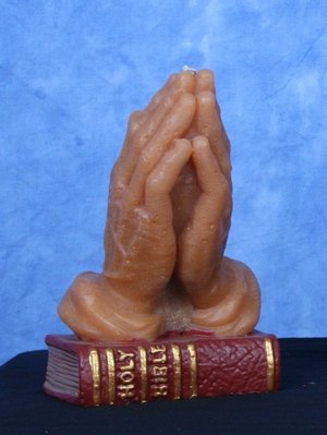 Prayer Hands On Bible Candle 3+ Lbs. HUGE!