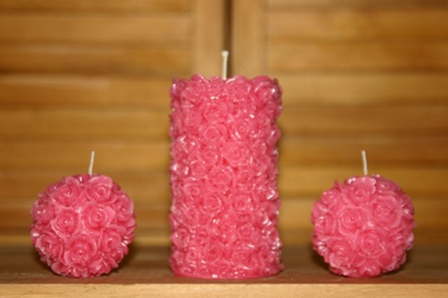 Rose pillar and rose ball candles 3 set. STUNNING! Intricate detail.