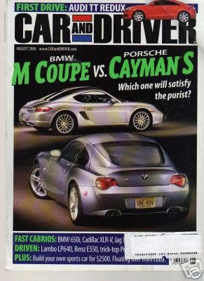 Car and Driver Magazine-BMW M Coupe vs Porsche Cayman S Cover 08/2006
