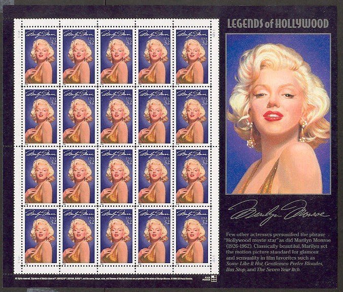 USA Marilyn Monroe 32 cents stamp sheet (20 stamps)