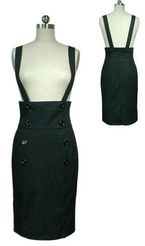ROCKABILLY HIGH WAIST SUSPENDERS SKIRT 14 16 18 20 22 24 26 28