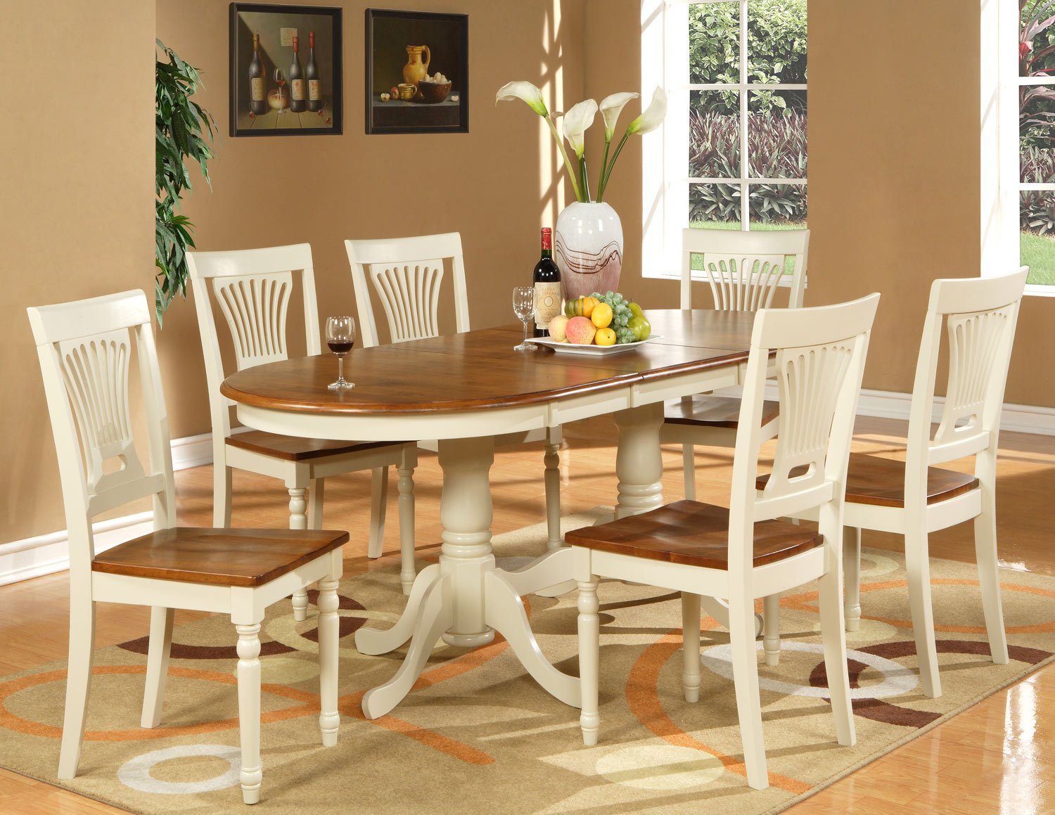 9-PC Plainfield Oval Dining Room Table Set + 8 Chairs - Size: 42"x78" in Butter milk. SKU: PL9-WHI