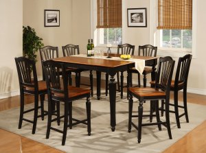 Chelsea 9-Pc Gathering Counter Height Dining table Set in Black & Cherry color. SKU: CH9-BLK-W