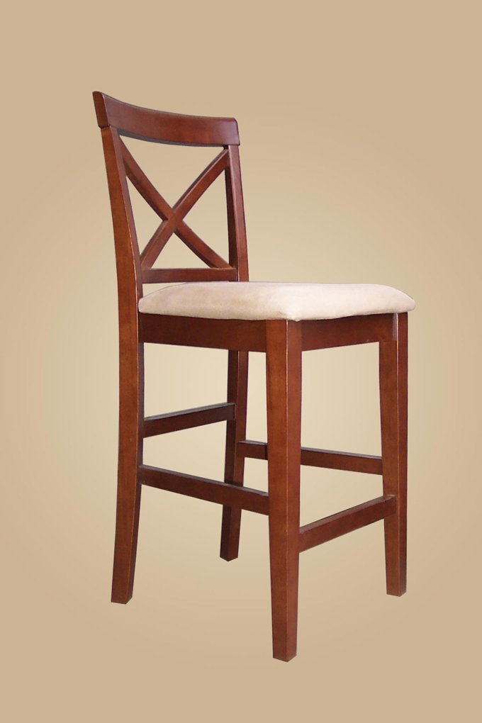 Set of 2 Pub counter height stools with wood or upholstered seat in Dark Brown finish.