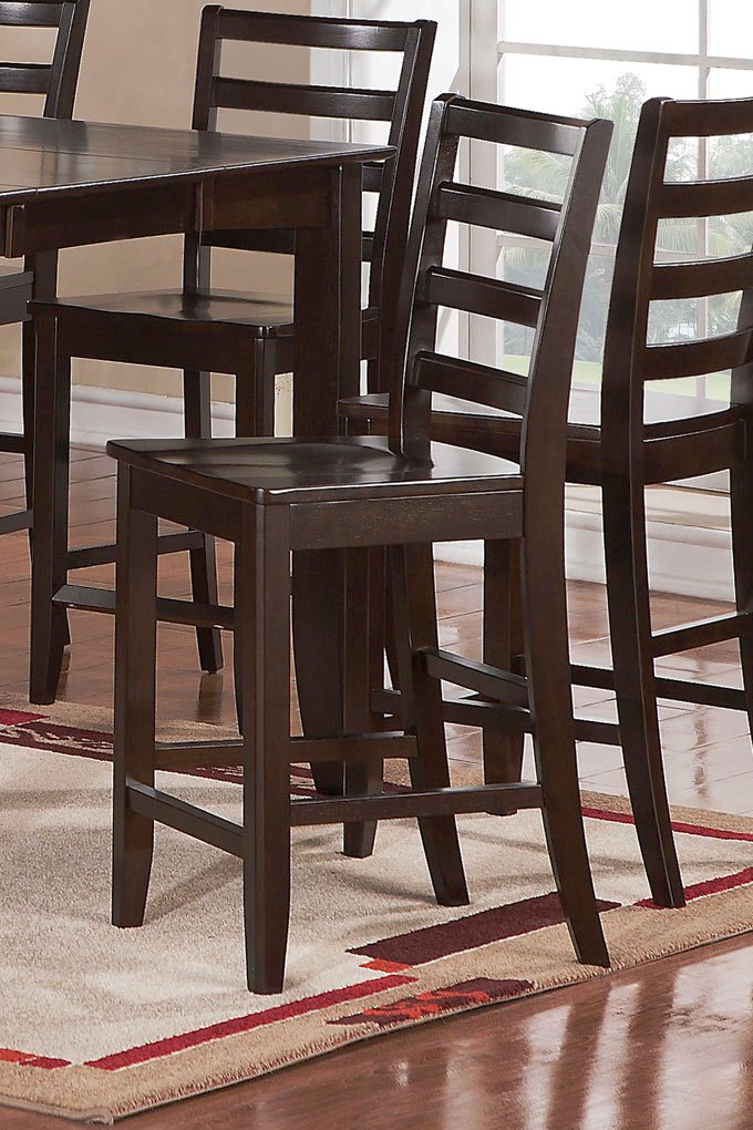 Set of 2 Fairwinds counter height stools with wood seat in Cappuccino finish.