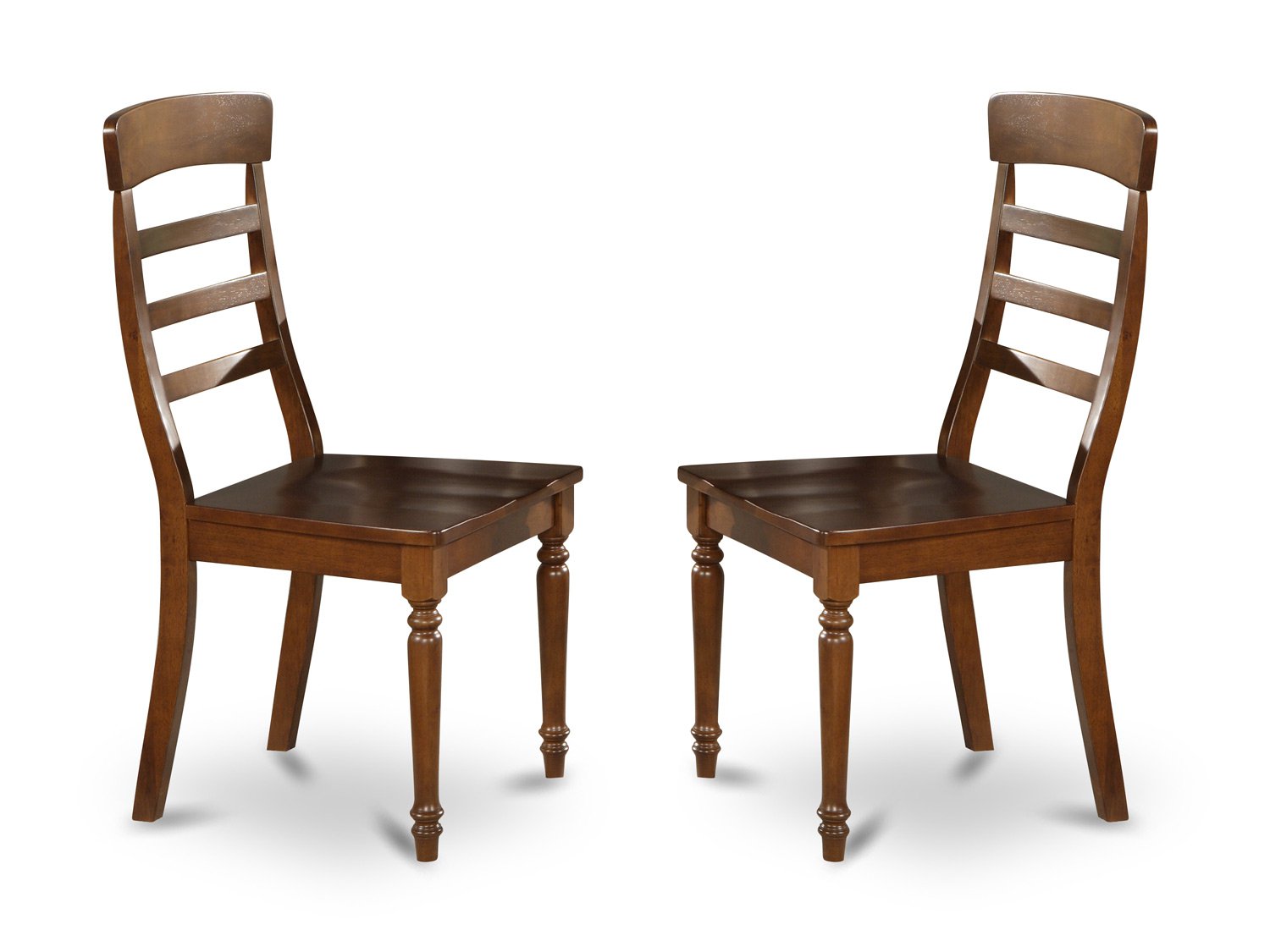 Set of 2 vintage chairs dining room chairs with wood seat or cushion seat walnut finish.