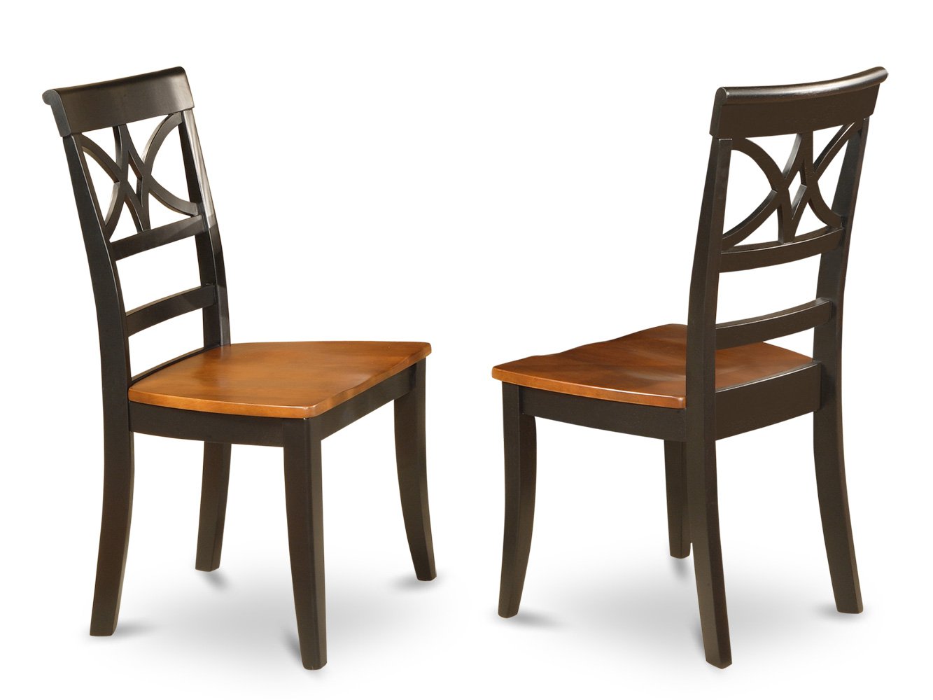 Set of 2 Ellington dining room chairs with upholstered or wood seat in Black & Cherry finish.