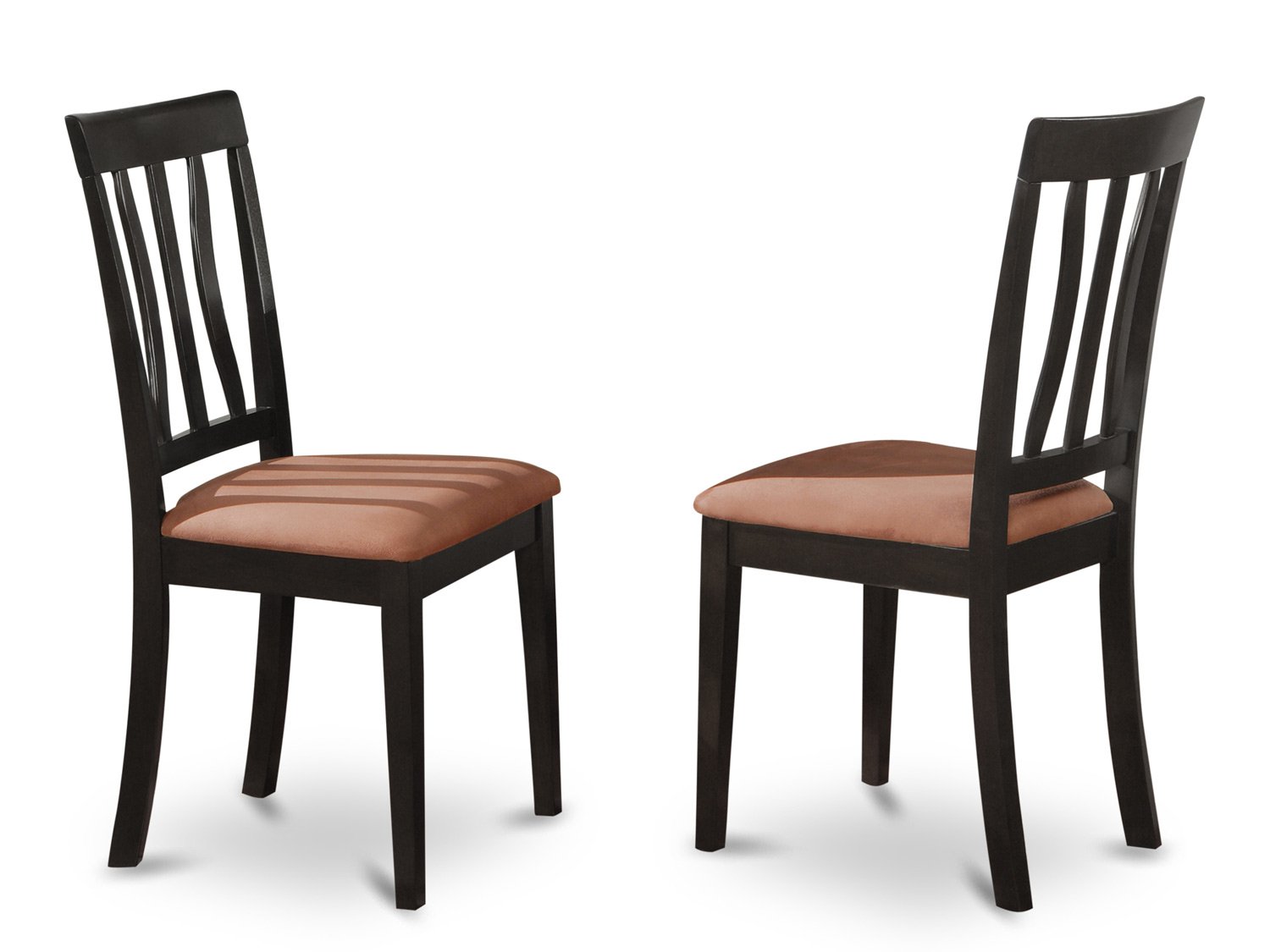 Set of 2 Antique dining room chairs with microfiber upholstered seat in Black finish.