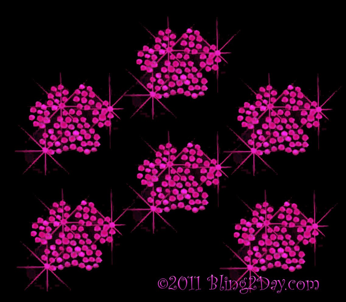 6 Fuchsia (Hot Pink) Paw Print Rhinestone Iron on Transfer Hot Fix Bling - DIY