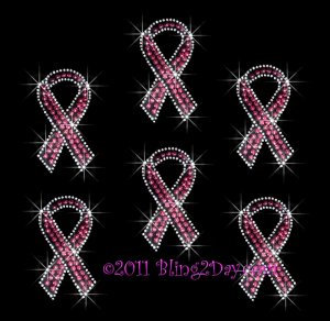 6 Pink Breast Cancer Ribbon - (S) - Rhinestone Iron on Transfer Hot Fix Bling - DIY
