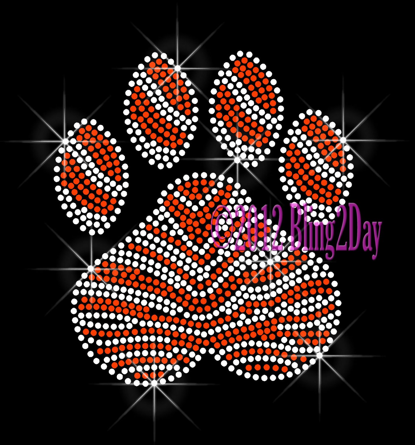 (L) Zebra Orange Paw Print Rhinestone Iron on Transfer Hot Fix Bling Mascot Mom - DIY