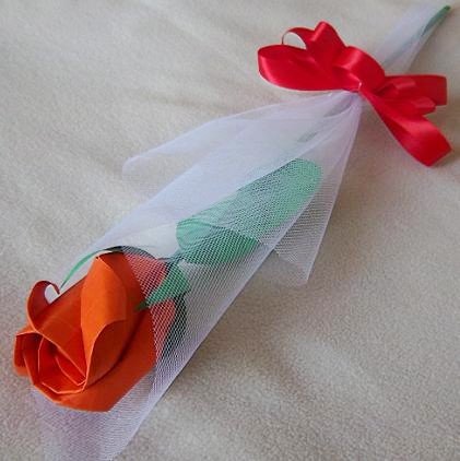 Origami Rose Bud Orange Gift Craft