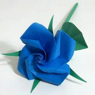 Handmade Origami Rose Blue Paper Fold Craft Gift