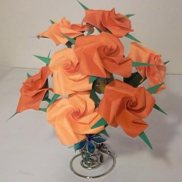8 Handmade Origami Rose Paper Folded Flower Craft Gift Short Stems