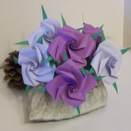 6 Handmade Origami Rose Paper Folded Flower Craft Gift Short stem