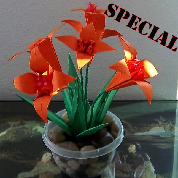 Origami Lily Paper Folded Flower Craft Handmade Gift Halloween color Home Decor