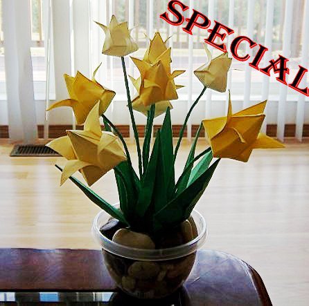 Origami Tulips Paper Folded Flower Craft Handmade Gift for Special Day or Decor Yellow