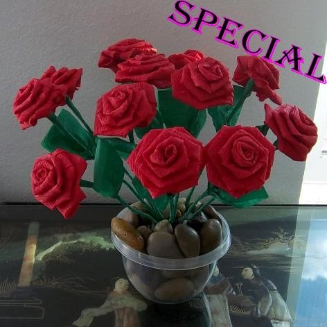 Paper Folded Rose Flower Craft Handmade Gift for Special Day or Decor Red