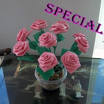 Handmade Rose Plant Paper Folded Flower Craft Gift for Special Day or Decor Pink